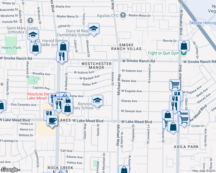 map of restaurants, bars, coffee shops, grocery stores, and more near 5509 West Balzar Avenue in Las Vegas