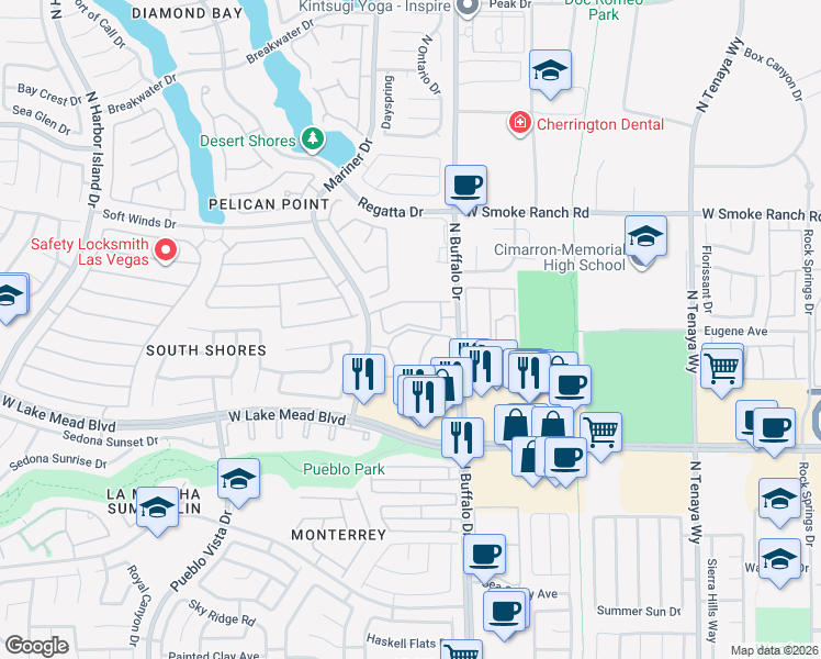 map of restaurants, bars, coffee shops, grocery stores, and more near 7631 Tackle Drive in Las Vegas