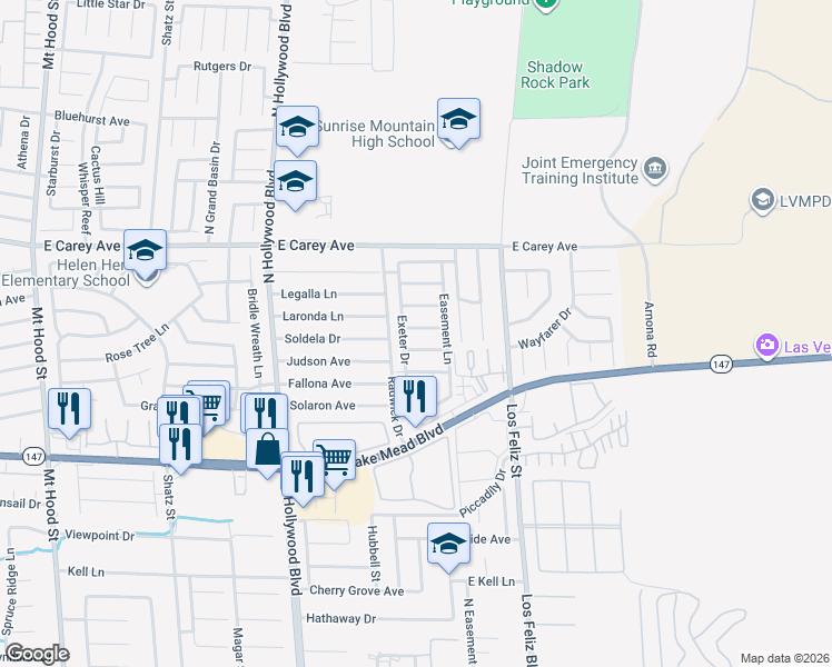 map of restaurants, bars, coffee shops, grocery stores, and more near 6920 Dunsbach Way in Las Vegas
