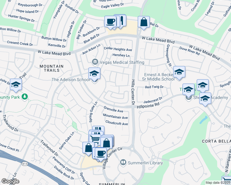 map of restaurants, bars, coffee shops, grocery stores, and more near 9444 Rolling Ridge Lane in Las Vegas