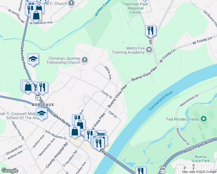 map of restaurants, bars, coffee shops, grocery stores, and more near 2306 Alpine Avenue in Nashville