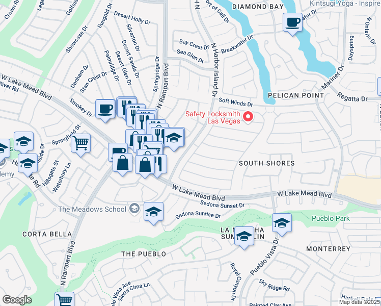 map of restaurants, bars, coffee shops, grocery stores, and more near 2113 Harbor Cliff Drive in Las Vegas