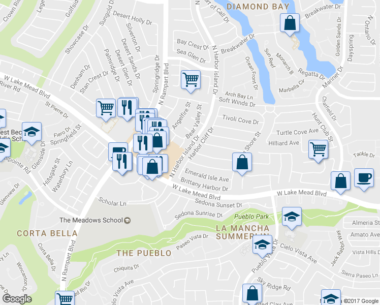 map of restaurants, bars, coffee shops, grocery stores, and more near 2113 Harbor Cliff Drive in Las Vegas
