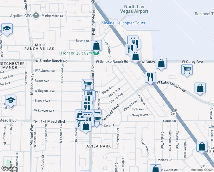 map of restaurants, bars, coffee shops, grocery stores, and more near 4513 West Bristol Manor Drive in Las Vegas