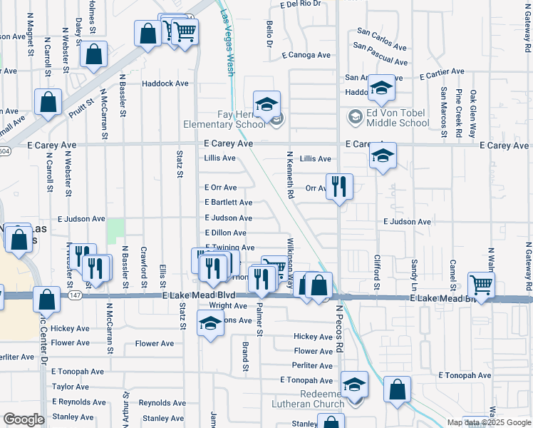 map of restaurants, bars, coffee shops, grocery stores, and more near 3324 Judson Avenue in North Las Vegas