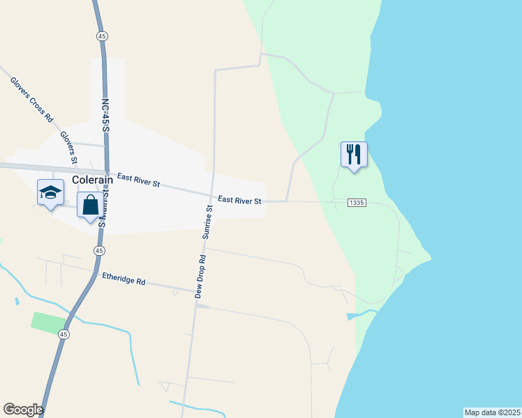 map of restaurants, bars, coffee shops, grocery stores, and more near 606 East River Street in Colerain
