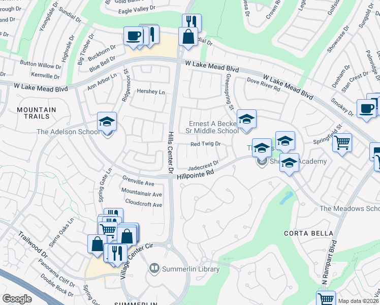 map of restaurants, bars, coffee shops, grocery stores, and more near 2116 Jadeleaf Court in Las Vegas