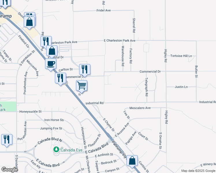 map of restaurants, bars, coffee shops, grocery stores, and more near 2530 East Beacon Drive in Pahrump