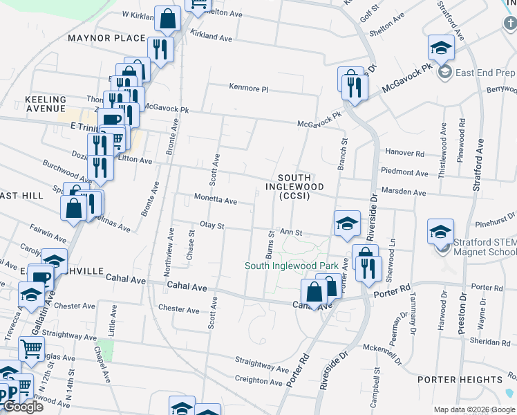 map of restaurants, bars, coffee shops, grocery stores, and more near 2225 Pennington Avenue in Nashville