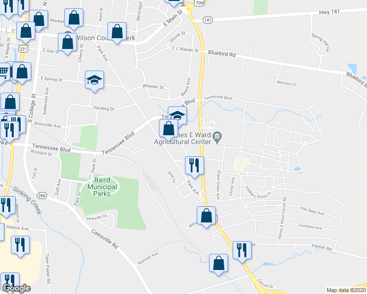 map of restaurants, bars, coffee shops, grocery stores, and more near 558 Victor Avenue in Lebanon