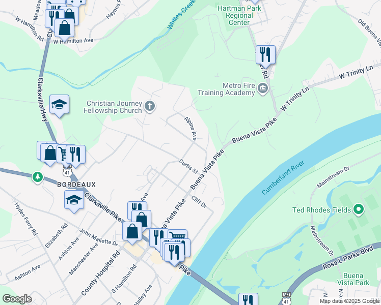 map of restaurants, bars, coffee shops, grocery stores, and more near 2306 Alpine Avenue in Nashville