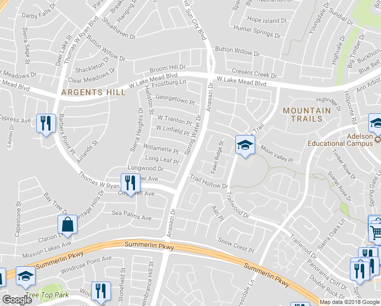 map of restaurants, bars, coffee shops, grocery stores, and more near 2202 Spring Water Drive in Las Vegas