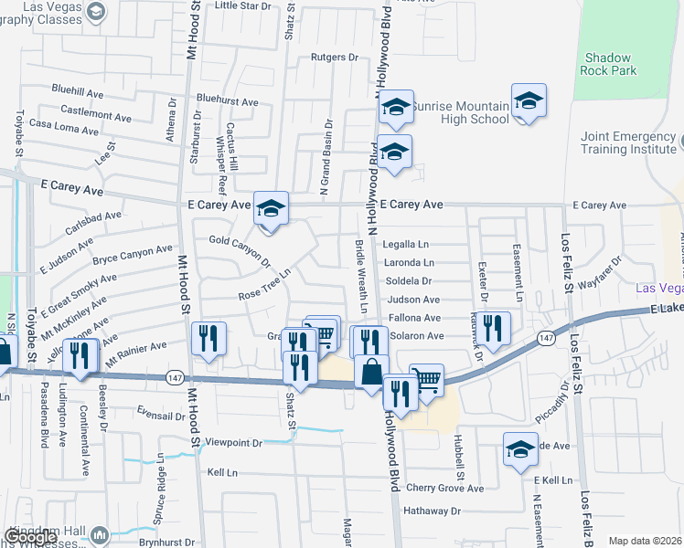 map of restaurants, bars, coffee shops, grocery stores, and more near 6610 Clover Wood Lane in Las Vegas