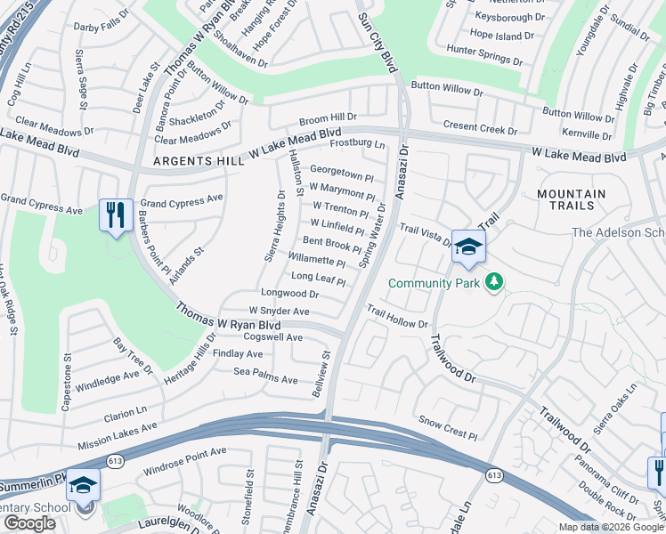 map of restaurants, bars, coffee shops, grocery stores, and more near 10308 Long Leaf Place in Las Vegas