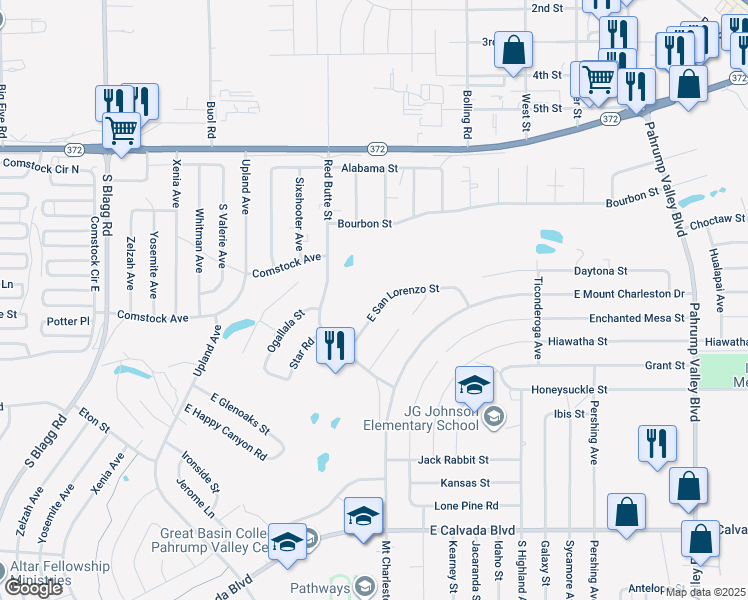 map of restaurants, bars, coffee shops, grocery stores, and more near 631 San Lorenzo Street in Pahrump