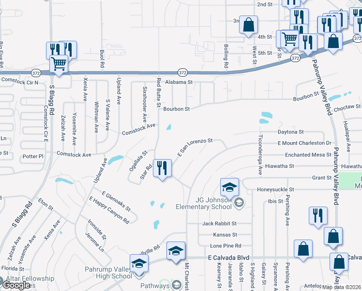 map of restaurants, bars, coffee shops, grocery stores, and more near 631 San Lorenzo Street in Pahrump