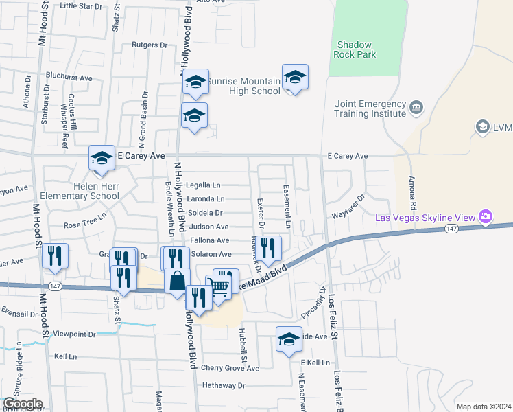 map of restaurants, bars, coffee shops, grocery stores, and more near 2257 Exeter Drive in Las Vegas