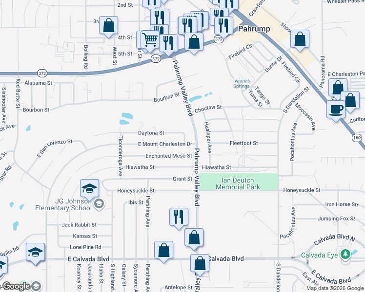 map of restaurants, bars, coffee shops, grocery stores, and more near 3900 Mount Charleston Drive in Pahrump