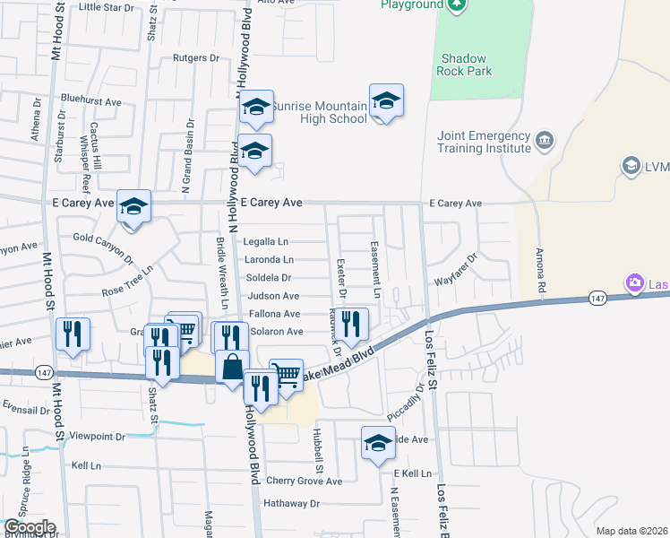 map of restaurants, bars, coffee shops, grocery stores, and more near 2257 Exeter Drive in Las Vegas