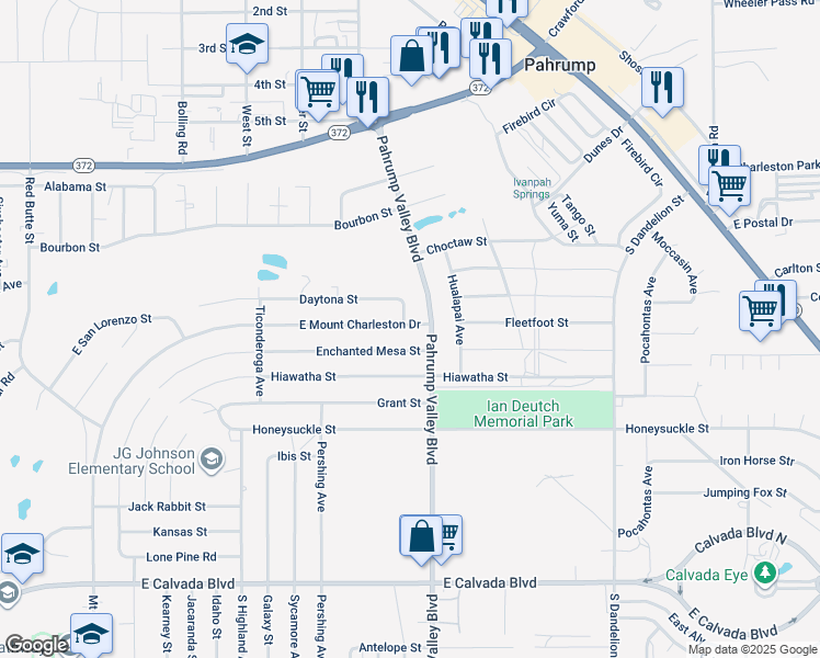 map of restaurants, bars, coffee shops, grocery stores, and more near 3924 Mount Charleston Drive in Pahrump