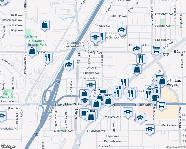 map of restaurants, bars, coffee shops, grocery stores, and more near 709 East Bartlett Avenue in North Las Vegas