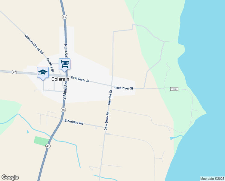 map of restaurants, bars, coffee shops, grocery stores, and more near 410 East River Street in Colerain