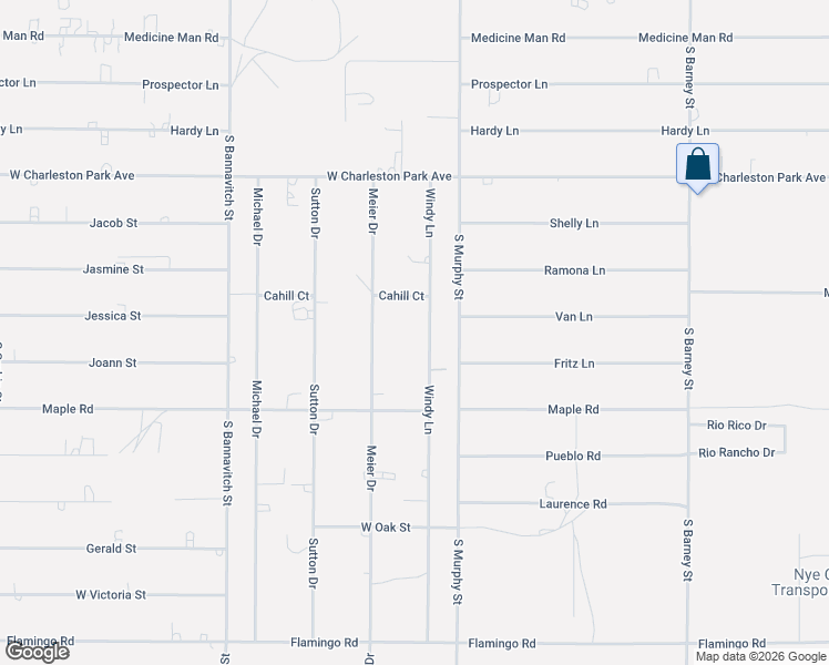map of restaurants, bars, coffee shops, grocery stores, and more near 1350 Windy Lane in Pahrump