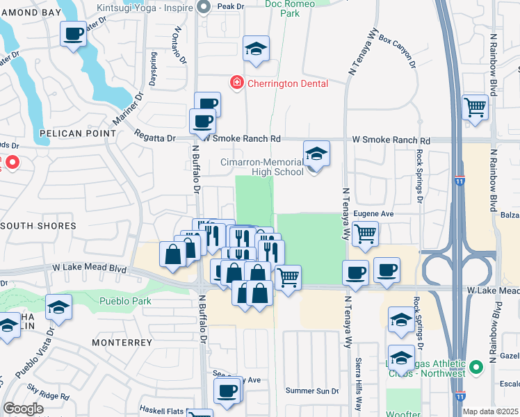 map of restaurants, bars, coffee shops, grocery stores, and more near 7514 Caliche Way in Las Vegas