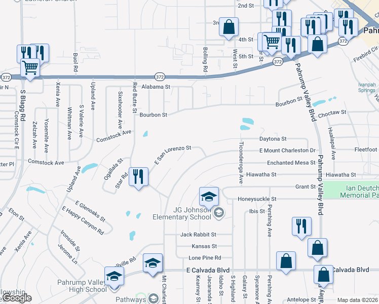 map of restaurants, bars, coffee shops, grocery stores, and more near 860 East Mount Charleston Drive in Pahrump