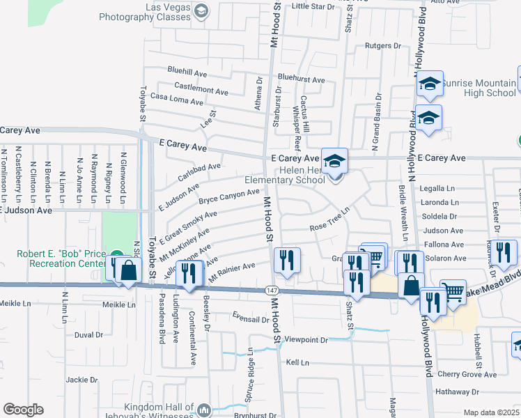 map of restaurants, bars, coffee shops, grocery stores, and more near 6271 East Great Smoky Avenue in Las Vegas