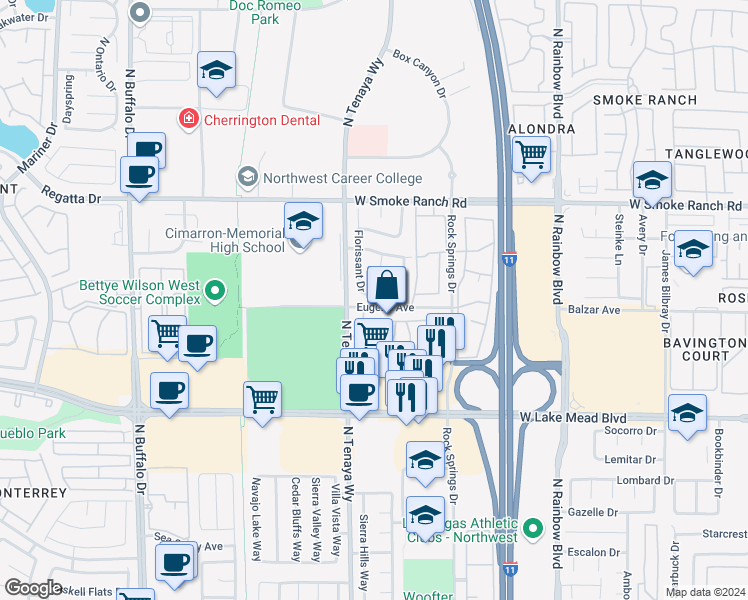 map of restaurants, bars, coffee shops, grocery stores, and more near 7213 Chesterton Drive in Las Vegas