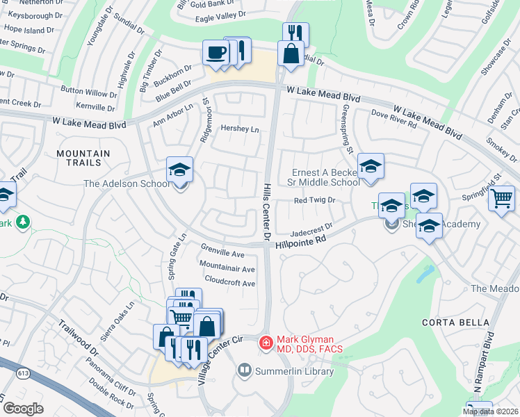 map of restaurants, bars, coffee shops, grocery stores, and more near 2117 Whitebirch Lane in Las Vegas