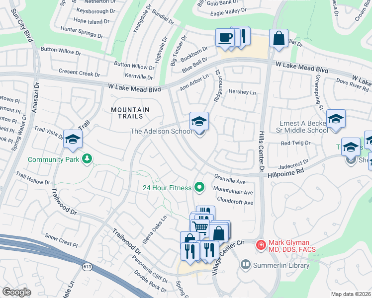 map of restaurants, bars, coffee shops, grocery stores, and more near 2120 Crestline Falls Place in Las Vegas