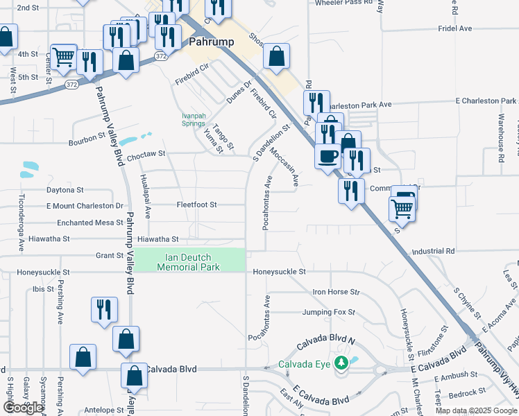 map of restaurants, bars, coffee shops, grocery stores, and more near 1381 South Dandelion Street in Pahrump