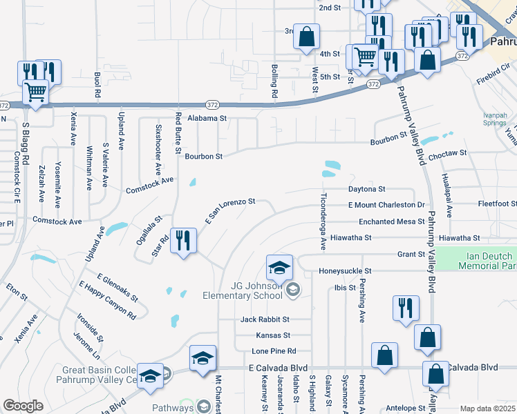 map of restaurants, bars, coffee shops, grocery stores, and more near 860 East Mount Charleston Drive in Pahrump