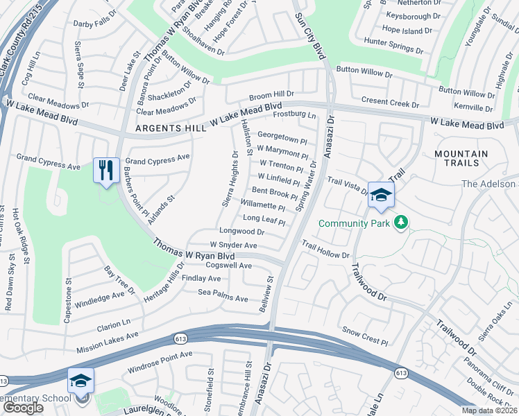 map of restaurants, bars, coffee shops, grocery stores, and more near 10413 Willamette Place in Las Vegas