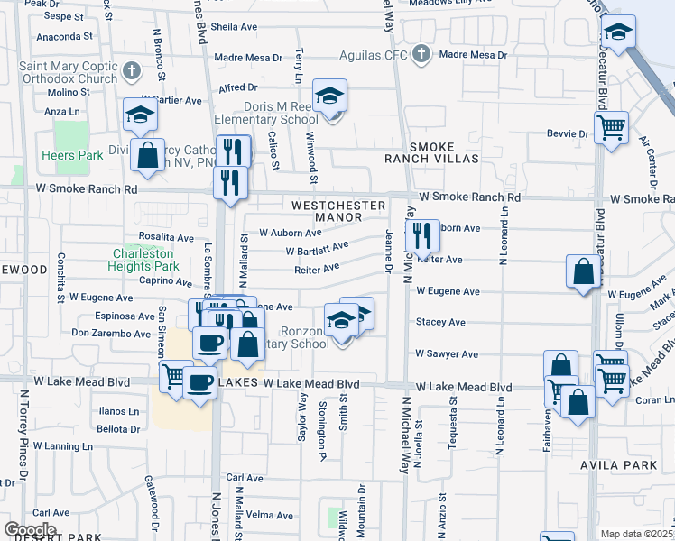 map of restaurants, bars, coffee shops, grocery stores, and more near 5617 Reiter Avenue in Las Vegas