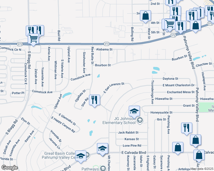 map of restaurants, bars, coffee shops, grocery stores, and more near 631 San Lorenzo Street in Pahrump