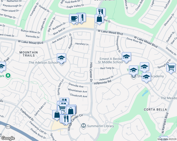 map of restaurants, bars, coffee shops, grocery stores, and more near 2140 Desert Peak Road in Las Vegas