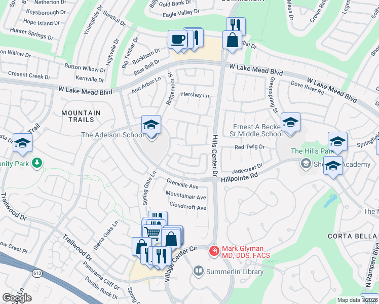 map of restaurants, bars, coffee shops, grocery stores, and more near 9409 Valley Hills Avenue in Las Vegas