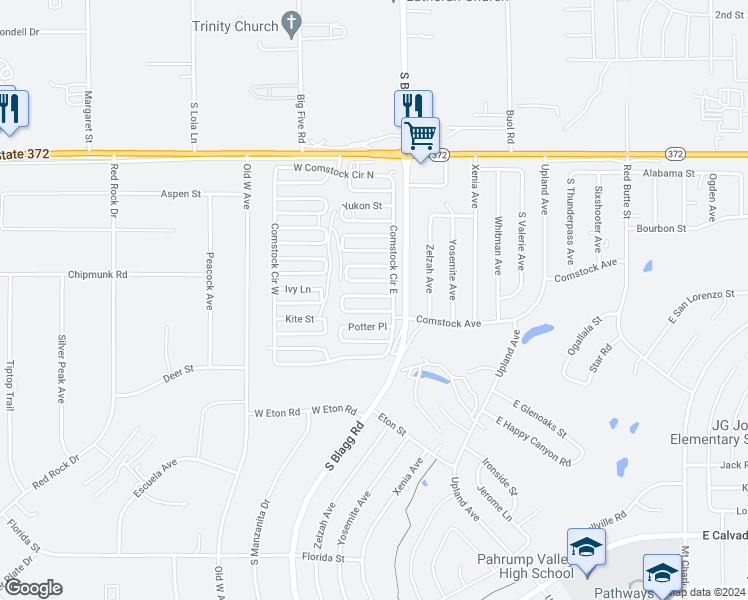 map of restaurants, bars, coffee shops, grocery stores, and more near 61 Rudy Road in Pahrump
