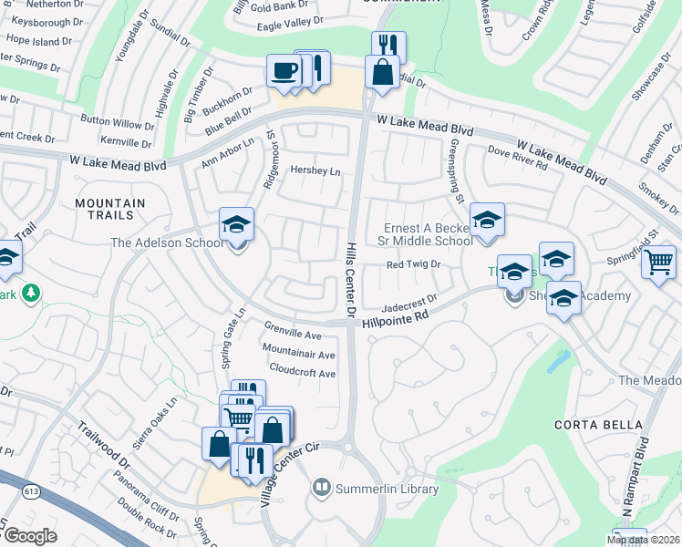 map of restaurants, bars, coffee shops, grocery stores, and more near 2140 Desert Peak Road in Las Vegas