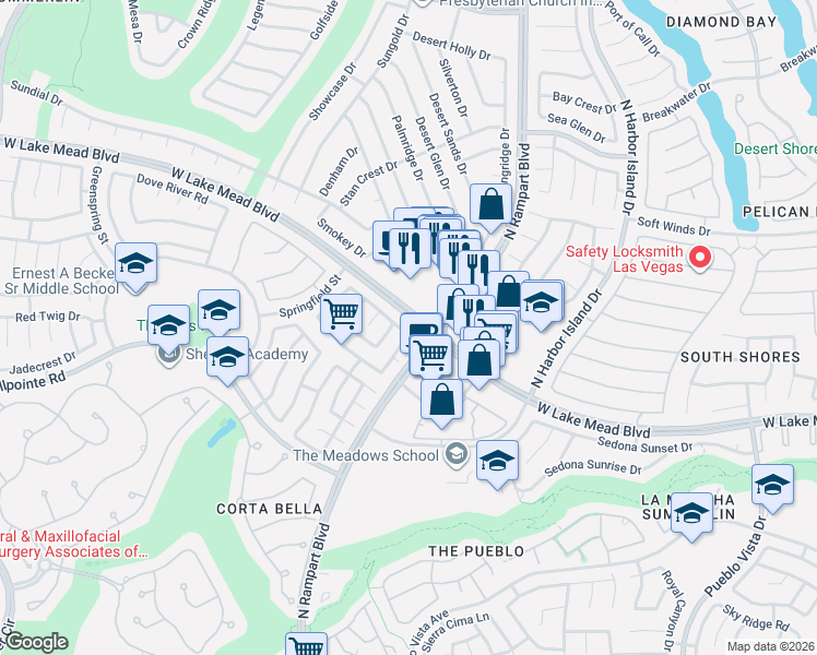 map of restaurants, bars, coffee shops, grocery stores, and more near 8604 Magnolia Ridge Avenue in Las Vegas
