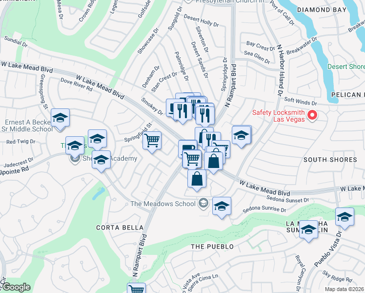 map of restaurants, bars, coffee shops, grocery stores, and more near 8604 Magnolia Ridge Avenue in Las Vegas