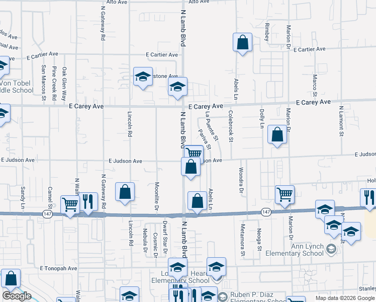 map of restaurants, bars, coffee shops, grocery stores, and more near 2230 North Lamb Boulevard in Las Vegas