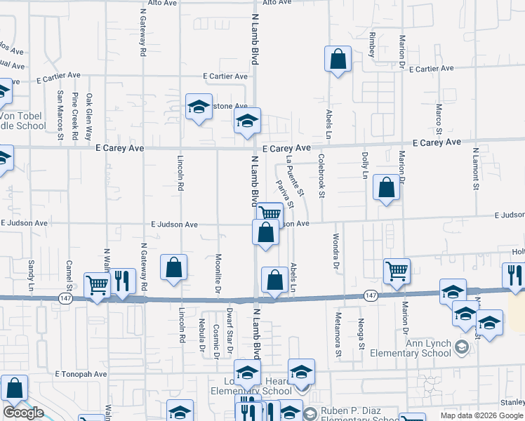 map of restaurants, bars, coffee shops, grocery stores, and more near 2230 North Lamb Boulevard in Las Vegas