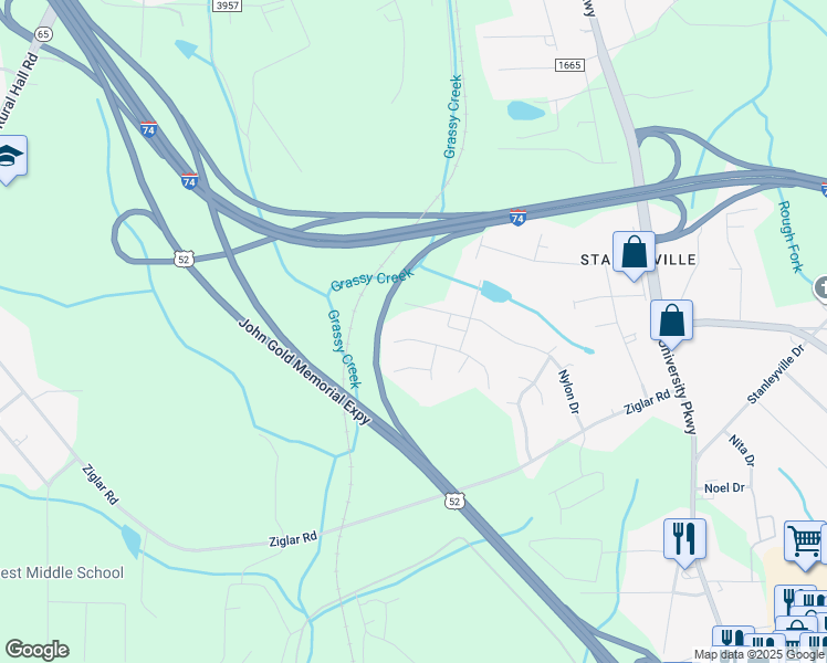 map of restaurants, bars, coffee shops, grocery stores, and more near 6031 Summer Trace Lane in Winston-Salem