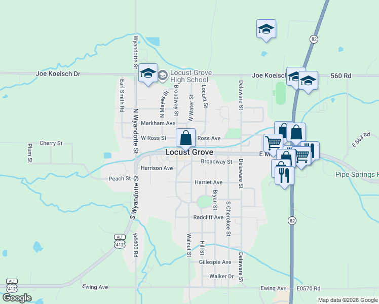 map of restaurants, bars, coffee shops, grocery stores, and more near in Locust Grove