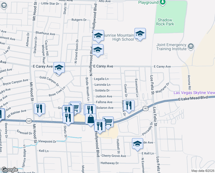 map of restaurants, bars, coffee shops, grocery stores, and more near 6801 Soldela Drive in Las Vegas