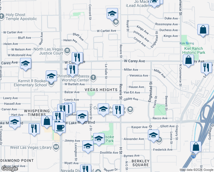 map of restaurants, bars, coffee shops, grocery stores, and more near 893 West Bartlett Avenue in Las Vegas